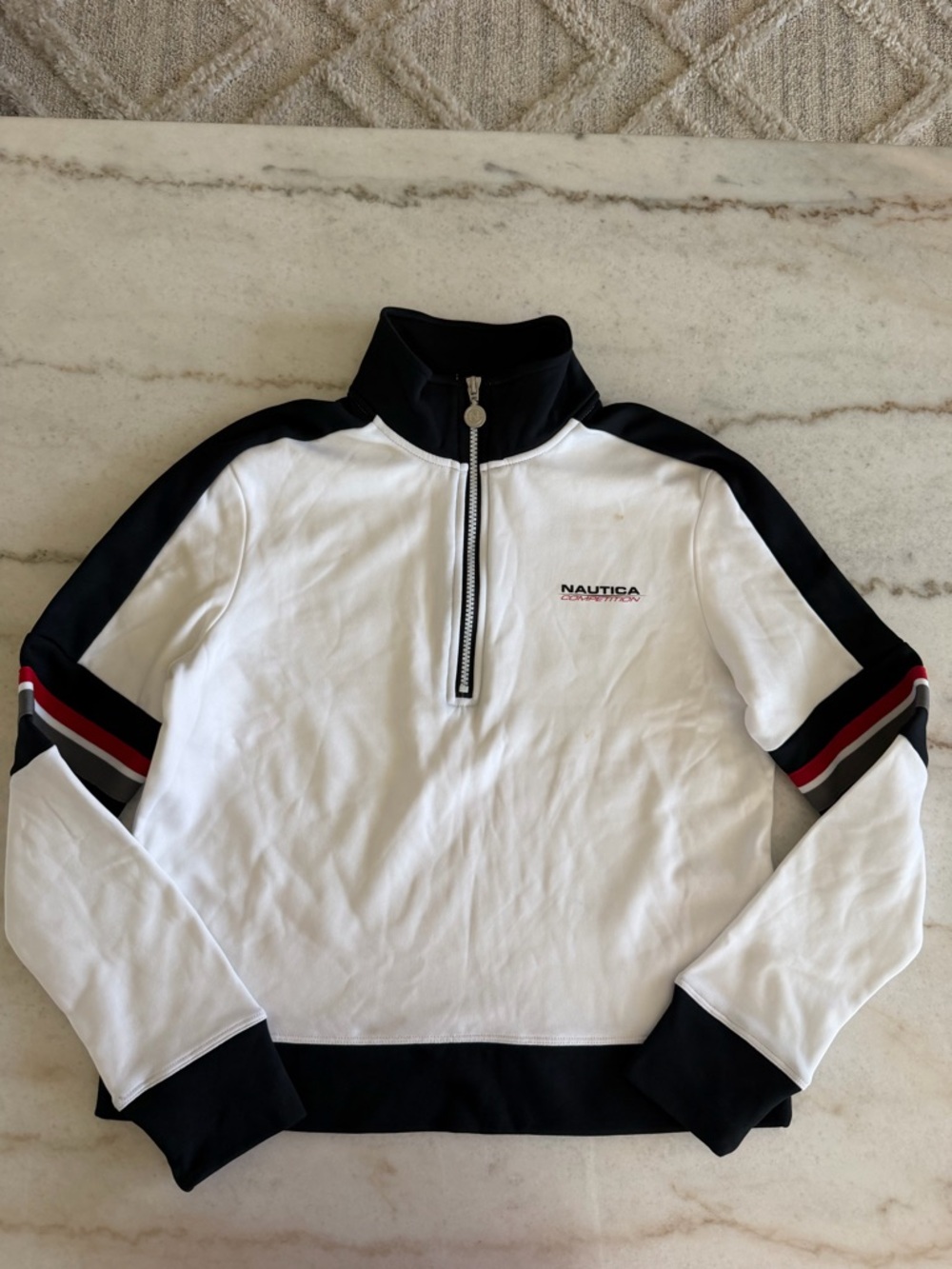 Nautica Competition White Polo with Black and Red Logo